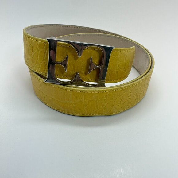 Escada Vintage Belt Women's Size 40 Textured Leather Yellow Made In Italy - Picture 1 of 5